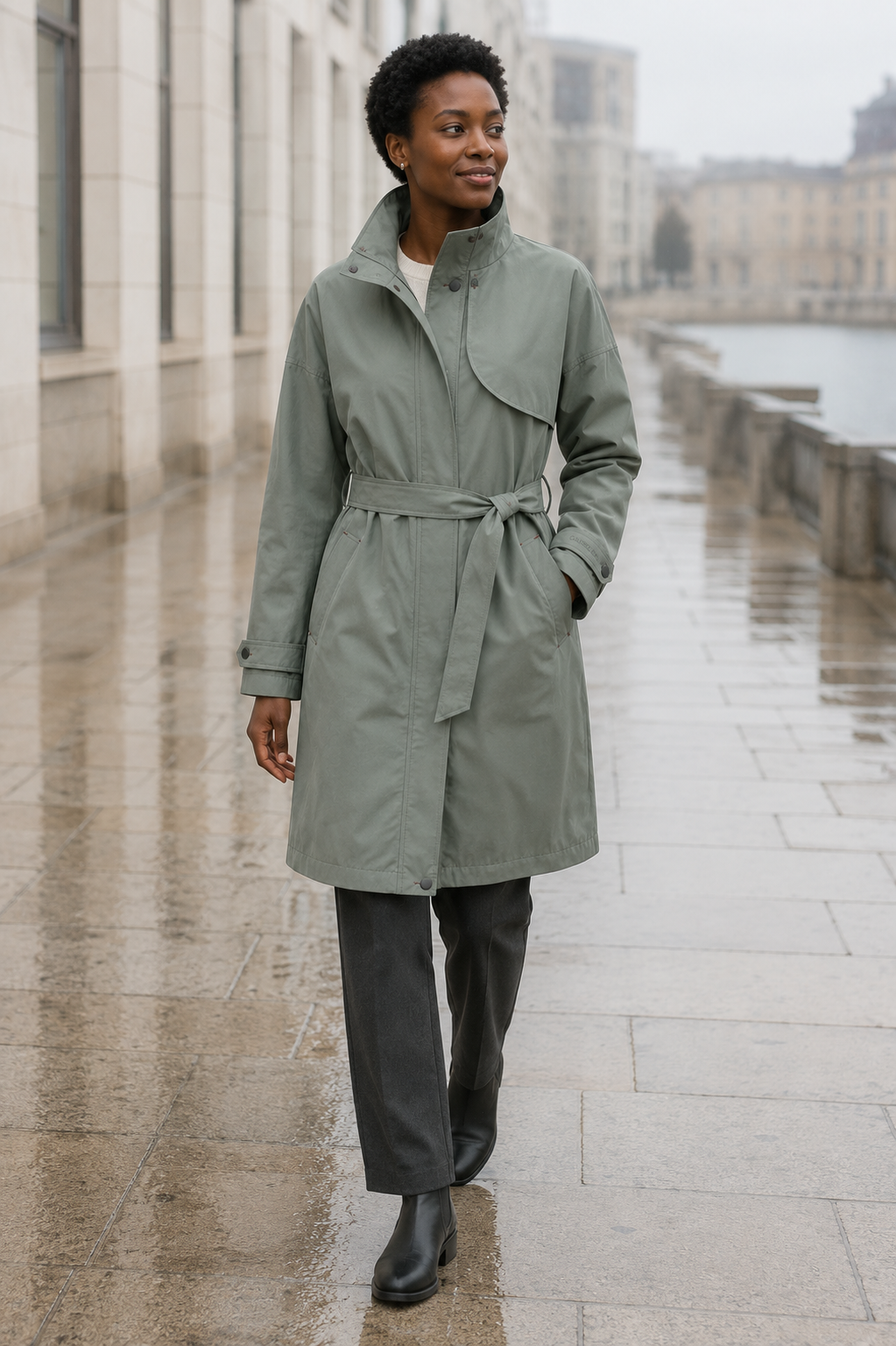 Sage Belted Utility Trench Coat