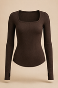 Cocoa Square-Neck Thumbhole Top